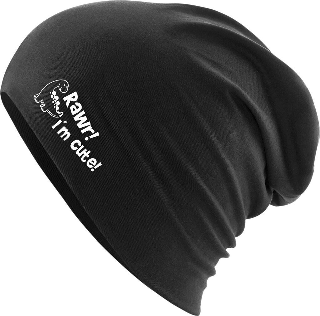 Huuraa Beanie Brachiosaurus I`m cute Black One Size Baumwolle und Elasthan Mütze Geschenkidee