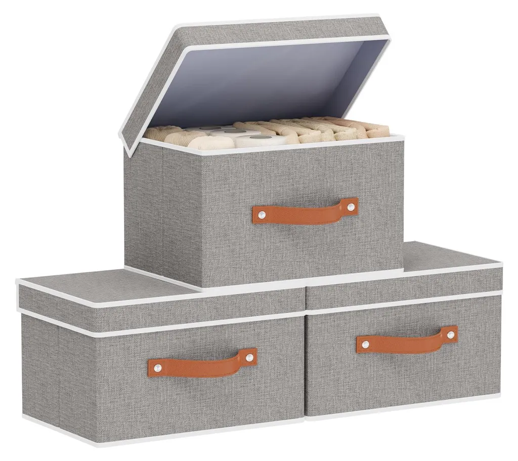 Boîte de rangement avec poignées renforcées et couvercle, lot de 3