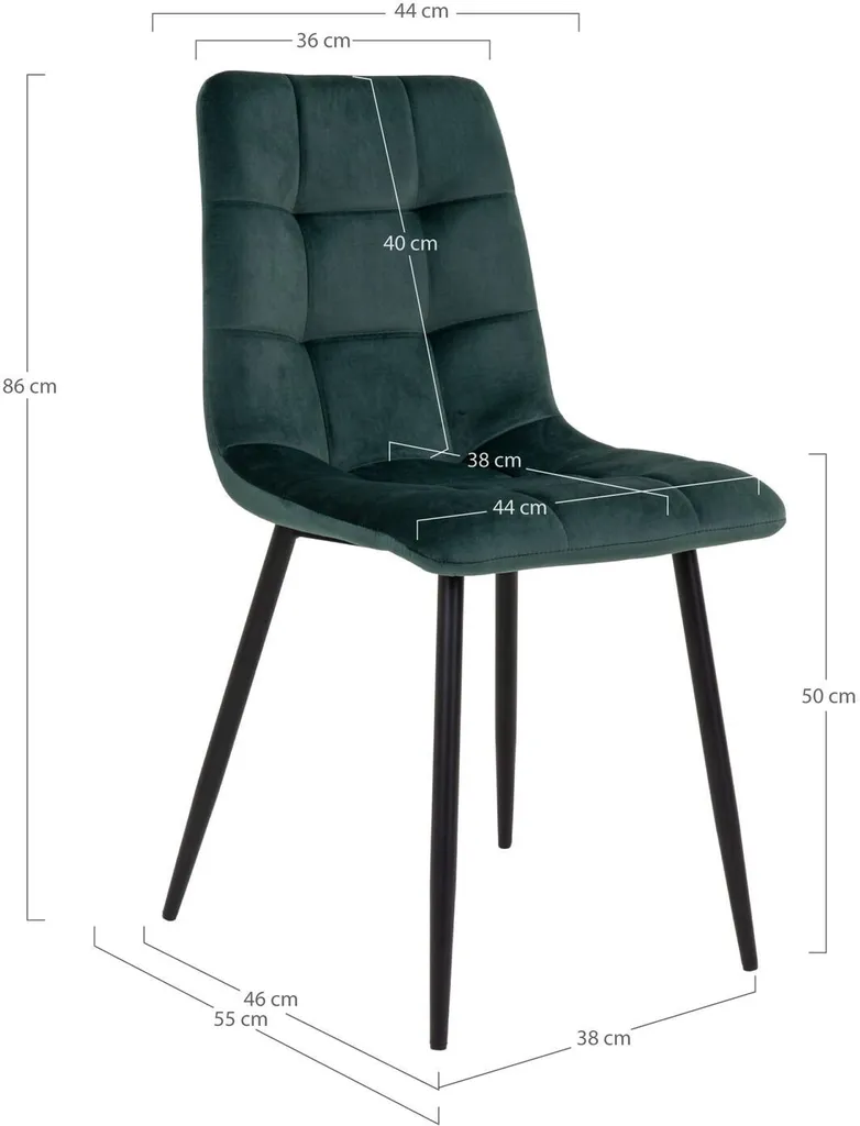 Chaise de salle à manger confortable Middelfart velours vert foncé