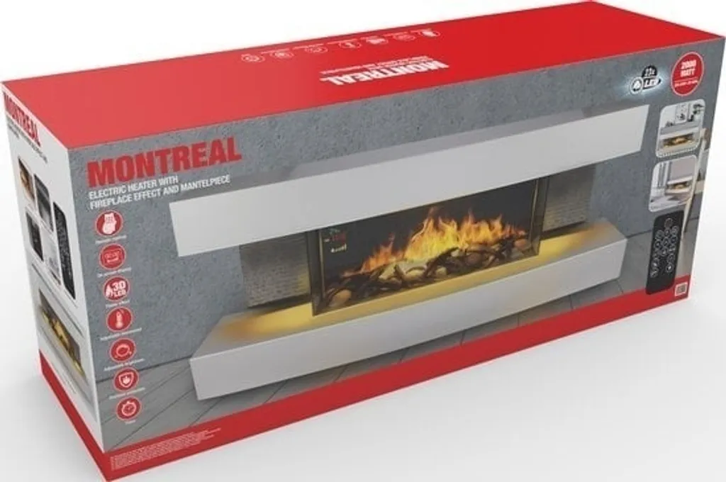 Classic Fire Montreal Cheminée Électrique 2000W avec Télécommande Blanc - 11