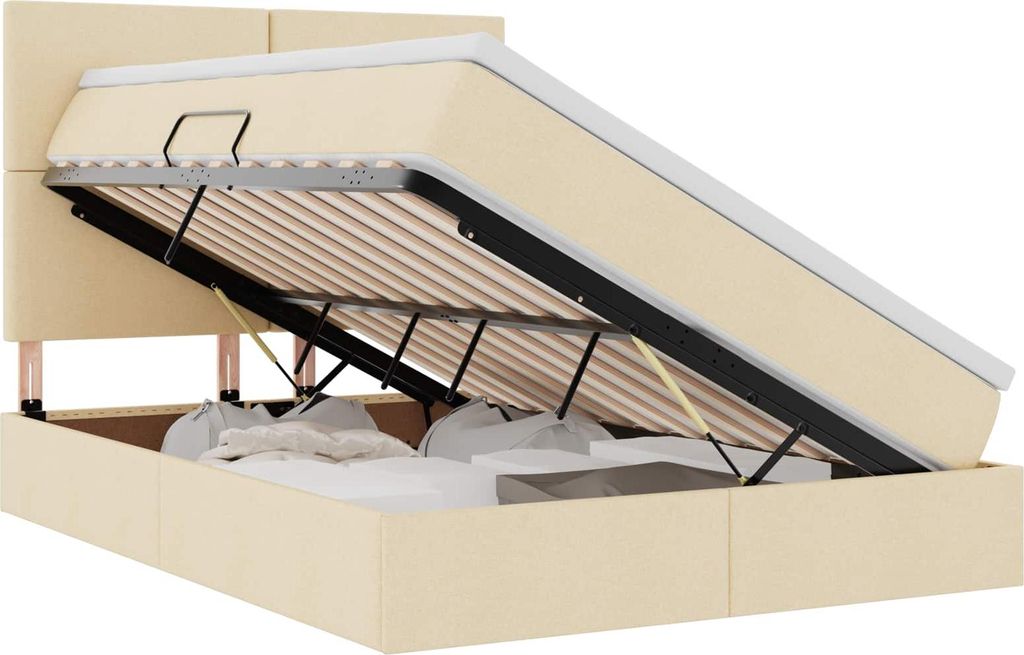 Aufbewahrungsbett mit Matratze Creme 140 x 190 cm Polyester