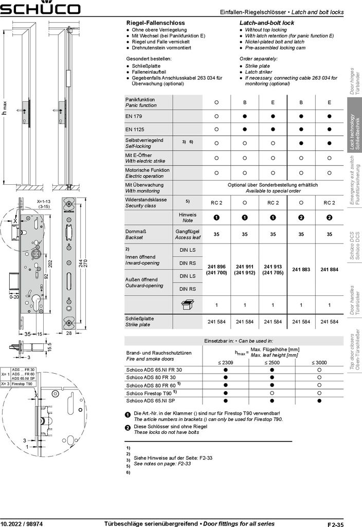 Schüco Antipanik-Riegel-Fallenschloss 241705 Fkt E Produktbild 