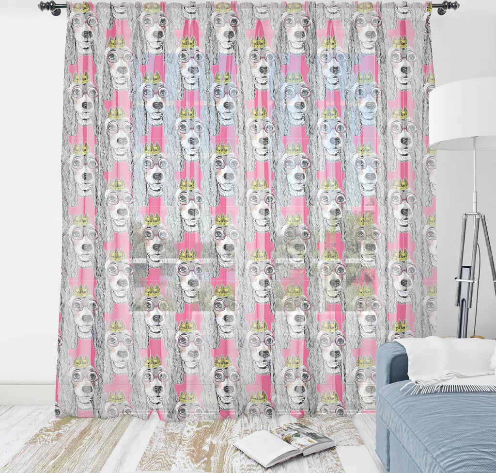 Grande Tenture Murale en Satin Imprimé Chiots et Couronnes pour Salon