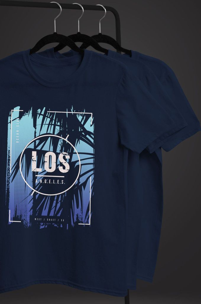 Herren T-Shirt Los Angeles Retro 80er Style Palmen USA Amerika Sunset Boulevard Fashion Streetstyle Neverless navy-blau S