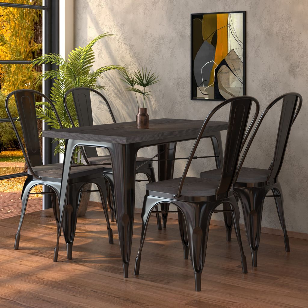 CALIFORNIA | Tolix Tisch- & Stuhl-Set | 4x Stuhl | 120x70cm | Wenge & Schwarz | Tolix Stuhl, Industrie Stuhl, Industrie Tisch