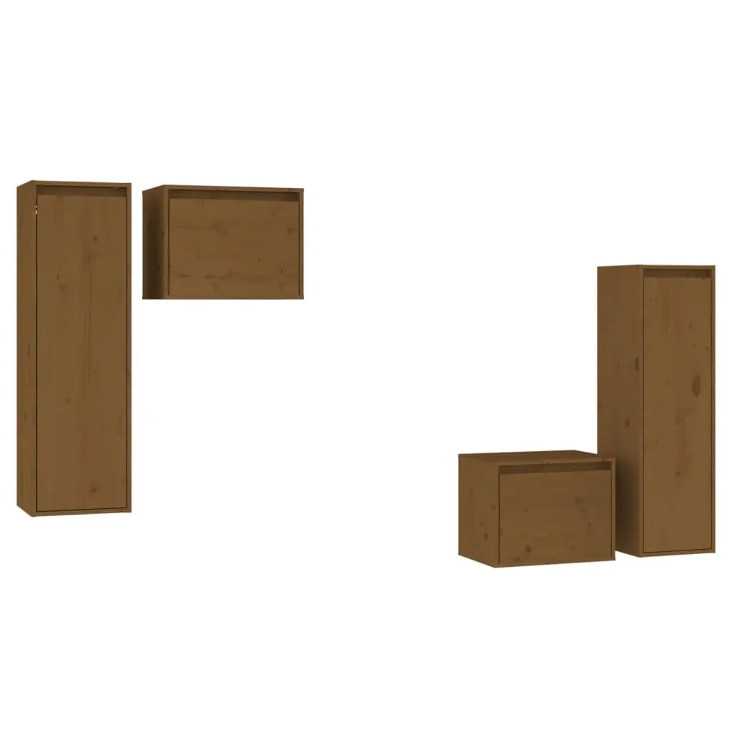 Armoires TV 4 pcs en pin massif brun miel - Ensemble robuste et élégant