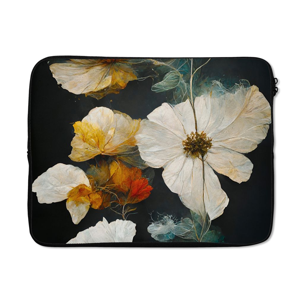 MuchoWow Laptop Hülle 15 Zoll Blumen - Pflanzen - Schwarz - Weiß Laptoptasche - Laptoptasche - Sleeve - Rundum-Schutz