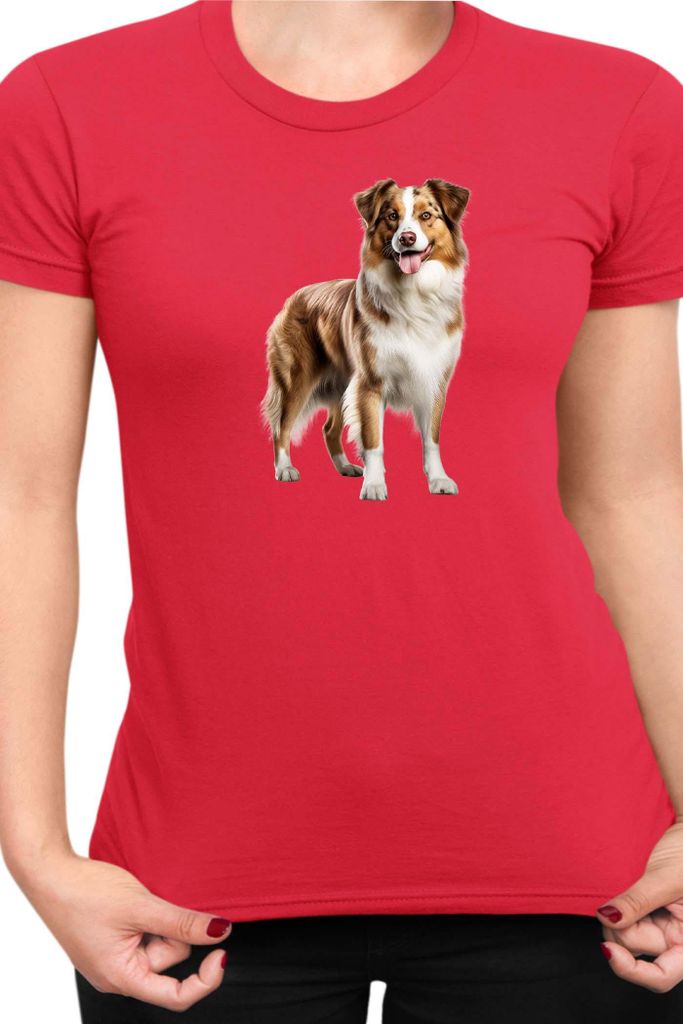 Damen T-Shirt Dogs Breeds Shetland Sheepdog Dog Breed 005, Lady M / Rot