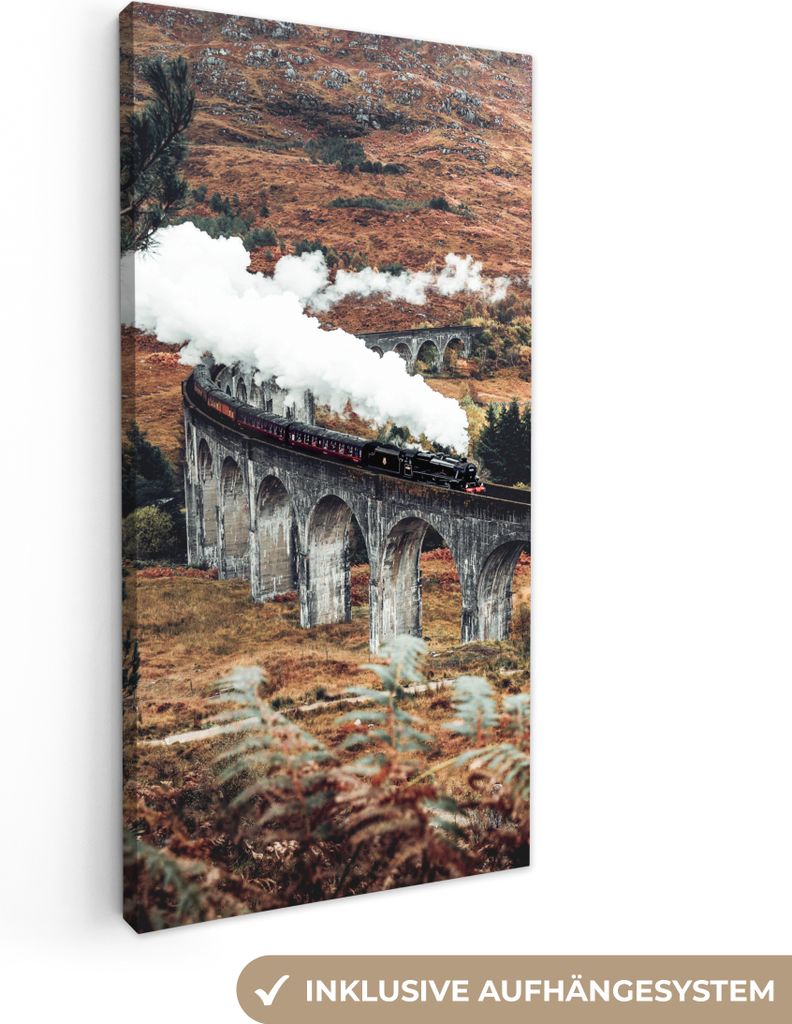 MuchoWow - Leinwandbilder - Zug - Natur - Herbst - Architektur, Wandbild, Wanddeko Bilder Wohnzimmer, 40x80 cm