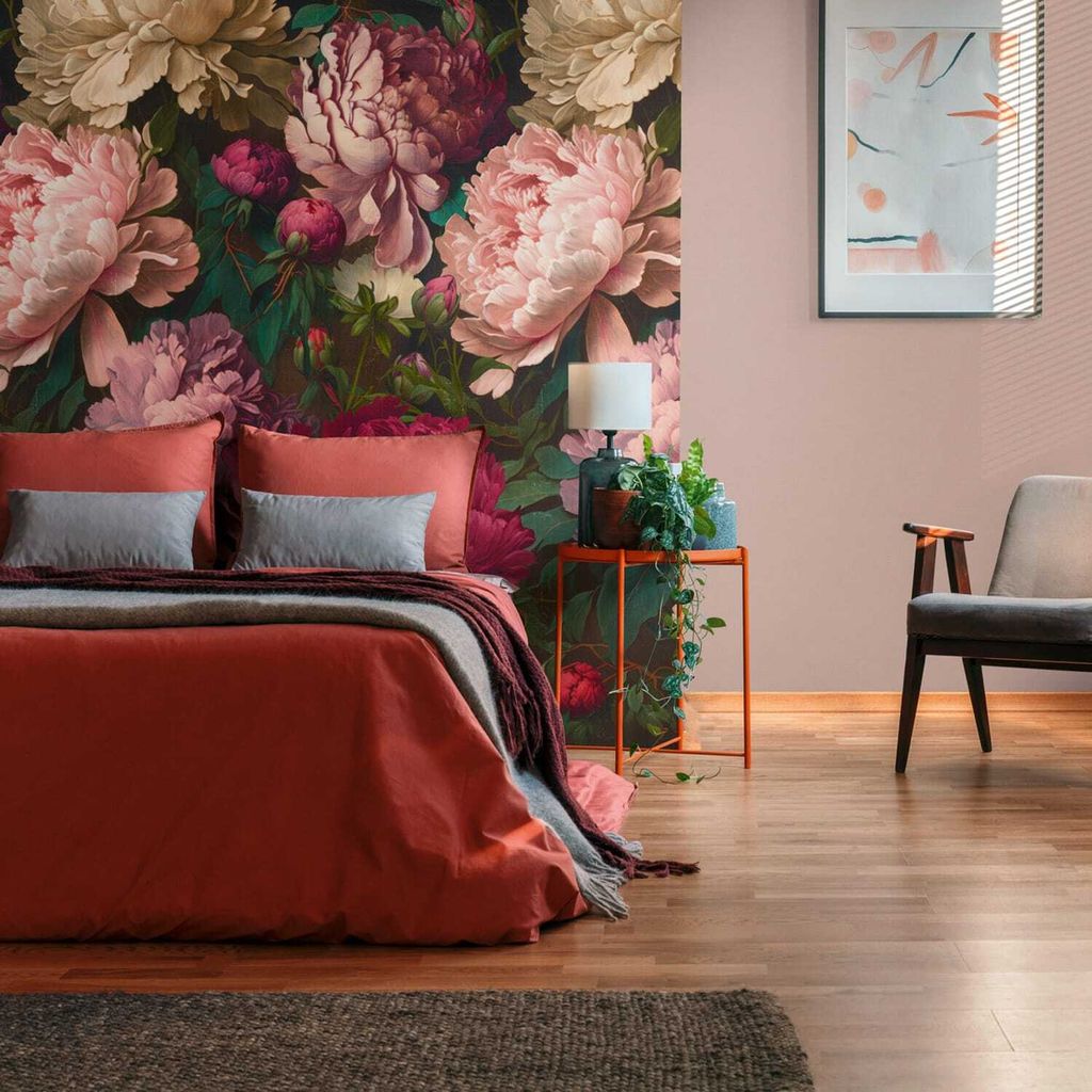 Profhome 398621-GU Fototapete Blumen rosa rot pink grün-braun 1,59 m x 2,8 m