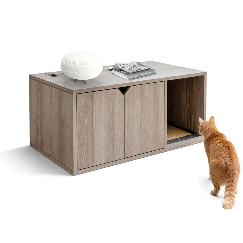 Catchi Katzenklo Schrank in Grau – Nachhaltig & 100% recycelbar – Formaldehydfrei & Schadstofffrei – inklusive Kratzbrett – Werkzeuglose Mo...