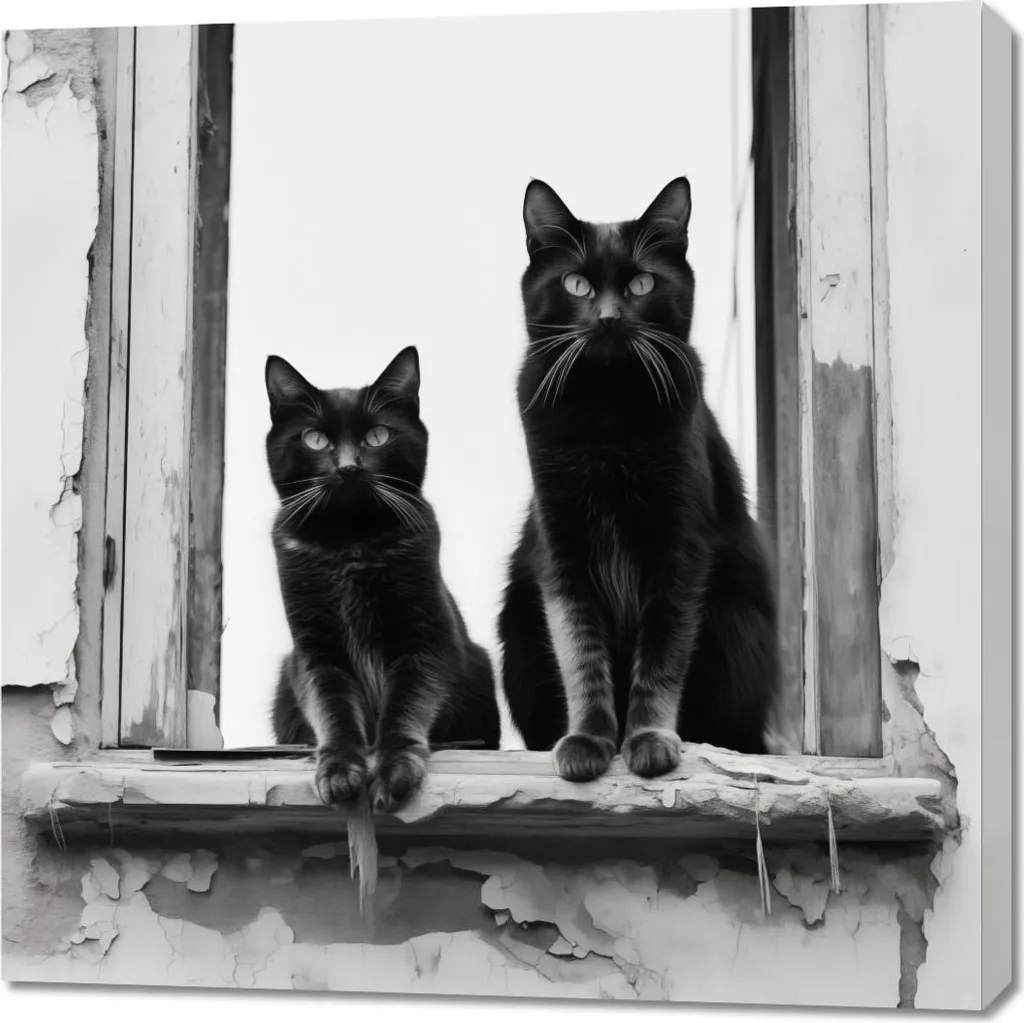 Quadro Moderno Gatti 90x90 cm | Guardie sul Davanzale Canvas