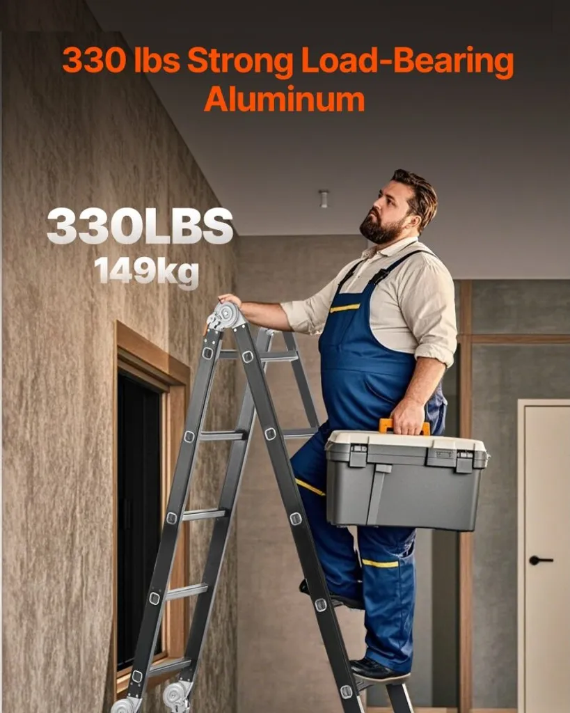 Échafaudage mobile et échelle transformable 7 en 1 avec plateau stable