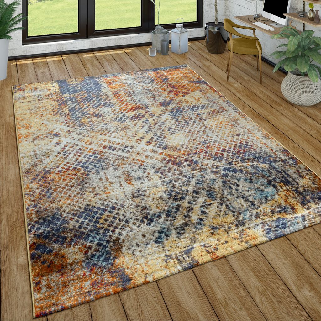 Kurzflor Teppich Bunt für Wohnzimmer Schlafzimmer Geometrischer Look Mehrfarbig 