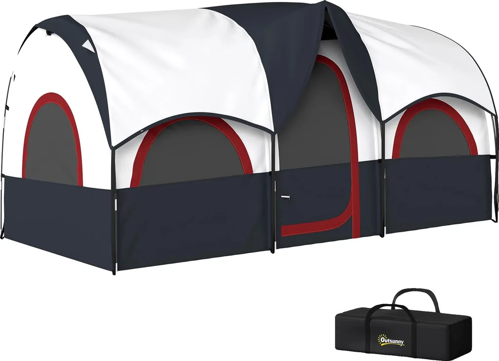Grande tente de camping familiale avec double chambre et séjour Gris