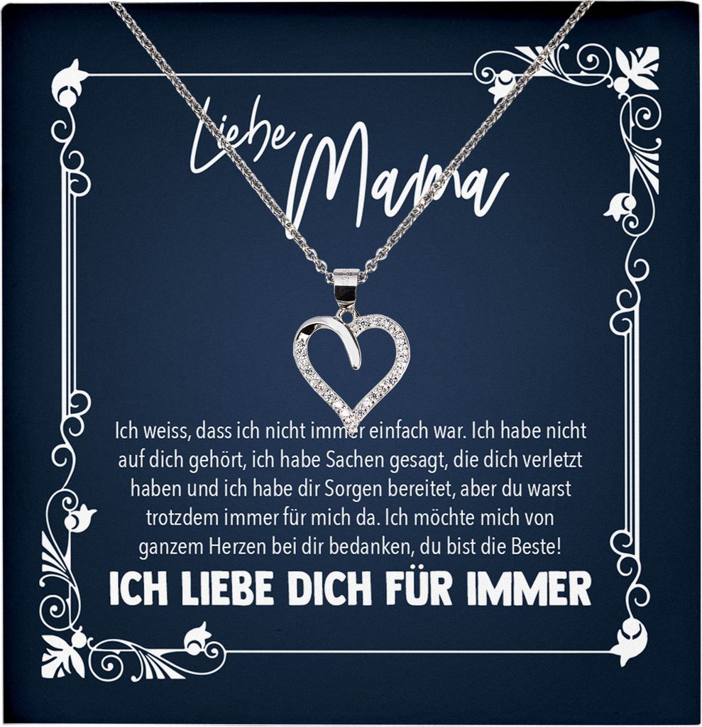 22Feels Echt Silber Halskette - Mama Geschenk Mutter Frauen Schmuck Set Muttertag Geburtstag Weihnachten - Herz Anhänger, Karte