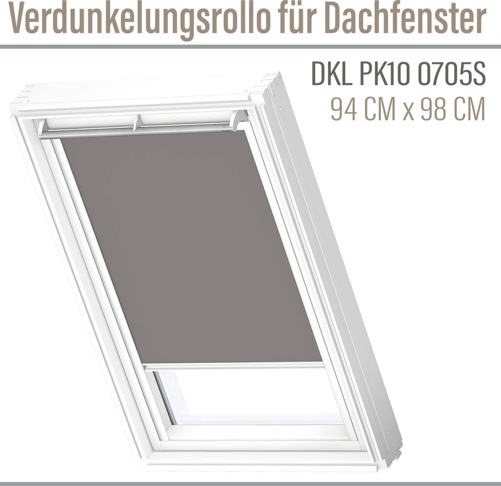 VELUX DKL PK10 0705S Verdunkelungsrollo 94x160 (DKL) Silberne Seitenschienen Grau