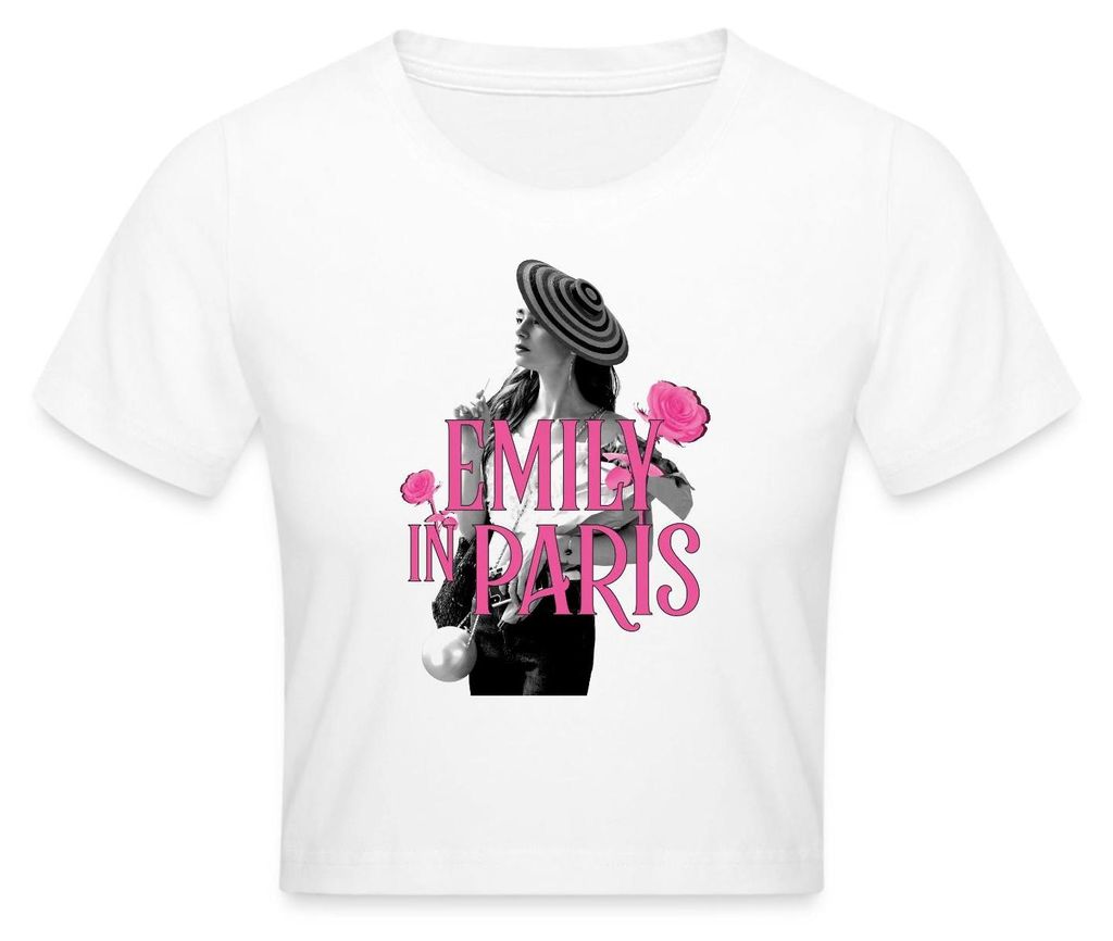 Spreadshirt Emily In Paris Emily Logo Mit Rosen Crop Top, XS, Weiß