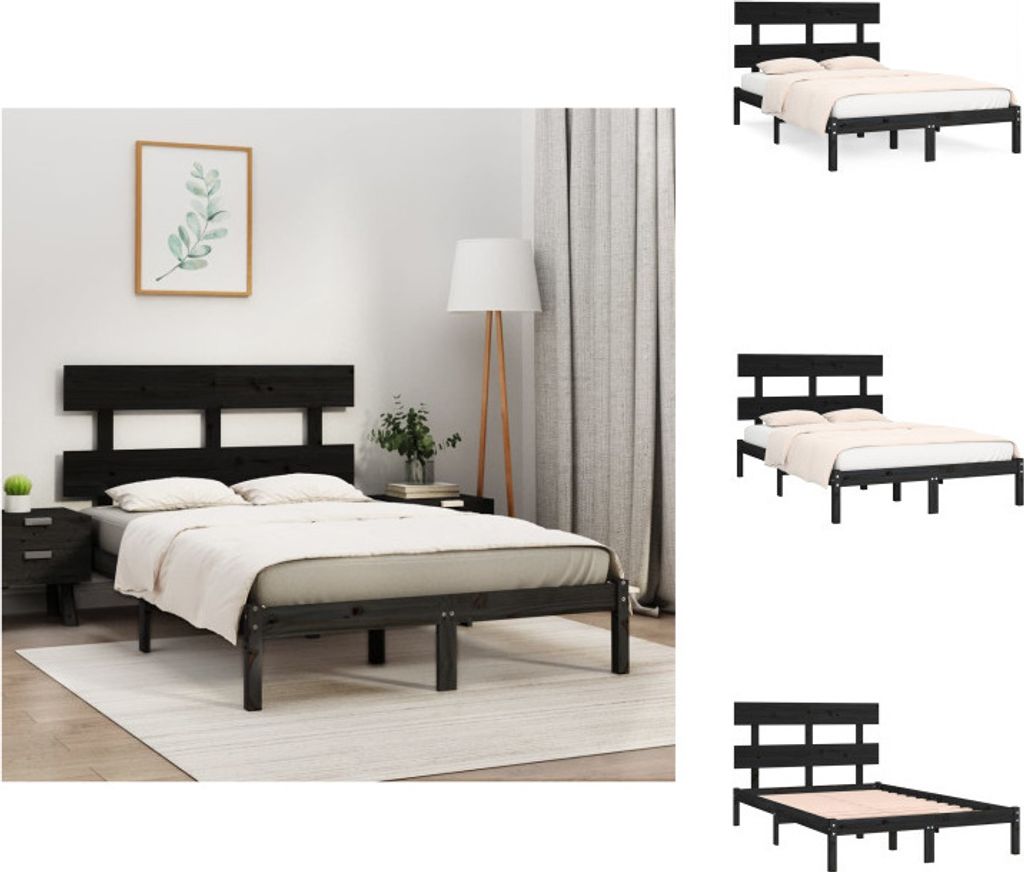 vidaXL Massivholzbett Schwarz 200x200 cm - Betten & Bettgestelle