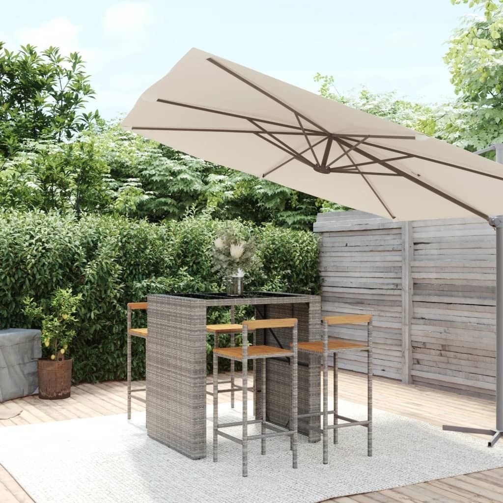 Maison Exclusive - 5-tlg. Gartenbar-Set Grau Poly Rattan & Massivholz Akazie