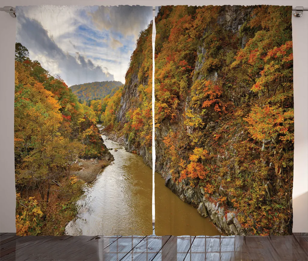 Rideau motif rivière d'automne en tissu occultant léger 280 x 225 cm