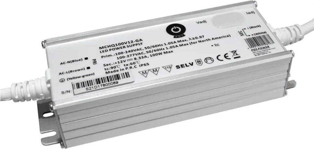 Alimentation LED 100W 12V avec boîtier métallique et PFC actif haute qualité