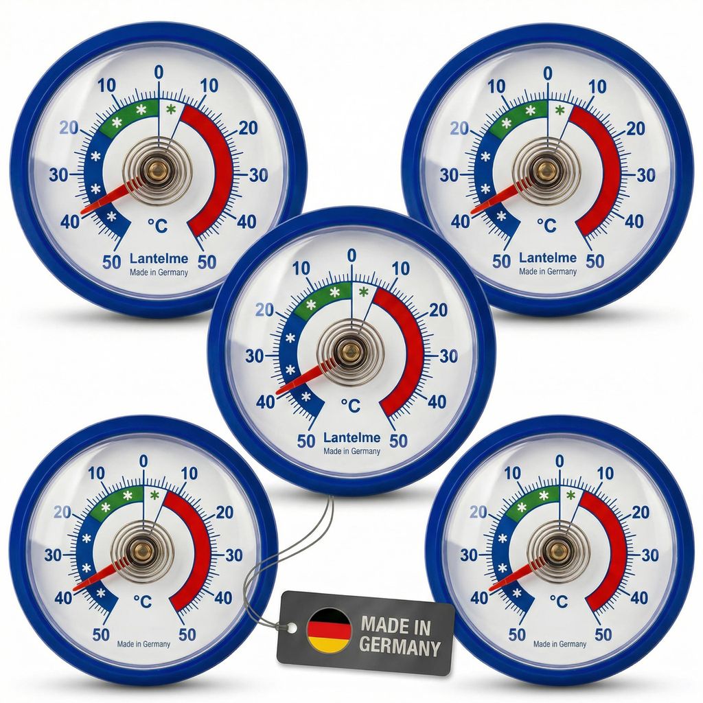 5 Stück Kühlschrankthermometer Set Selbstklebend Temperatur + - 50°C Analog Thermometer Blau auch für Gefrierschrank Eisfach Kühltheke Kühlzelle