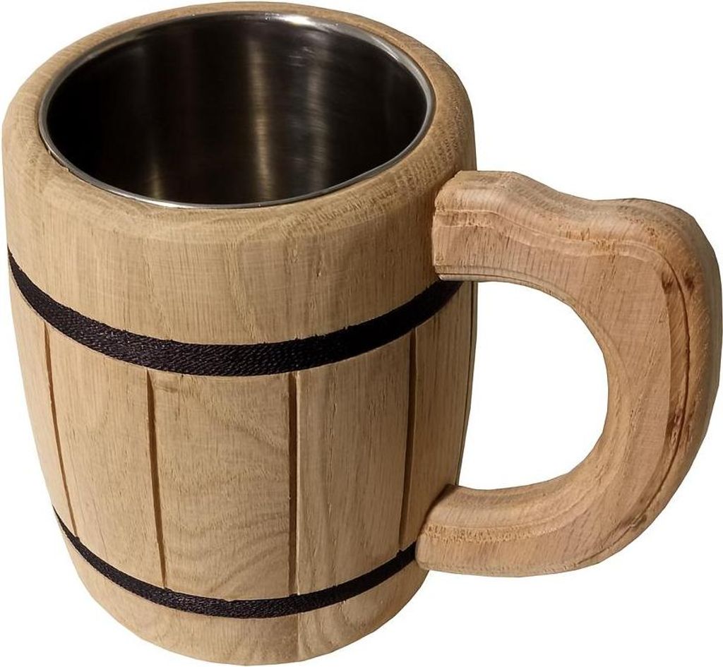 Eichenkrug mit Edelstahleinsatz – Holzbierkrug