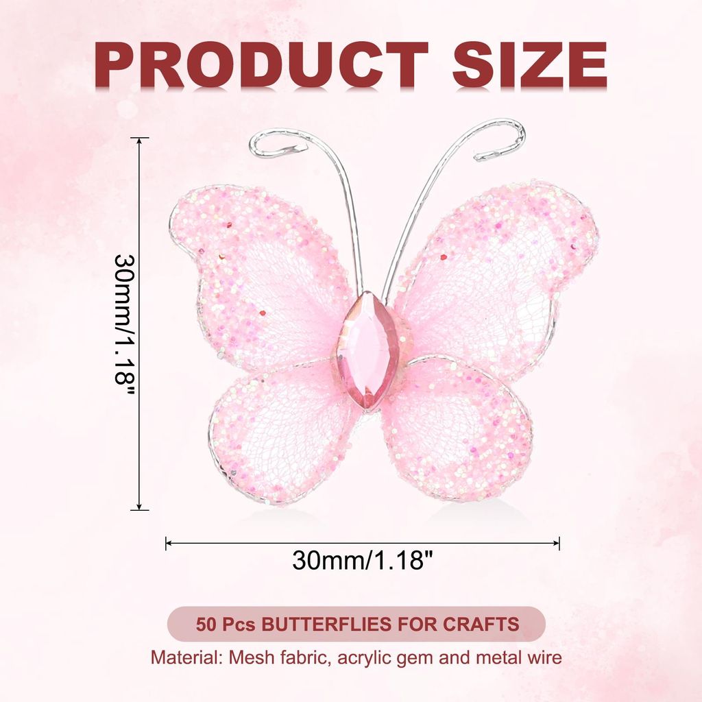 50 Stš¹ck Schmetterlinge fš¹r Bastelarbeiten, 1,2" Mesh Draht Glitzer Schmetterlinge aus Organza fš¹r DIY Bastelarbeiten Zuhause Dekoration K...