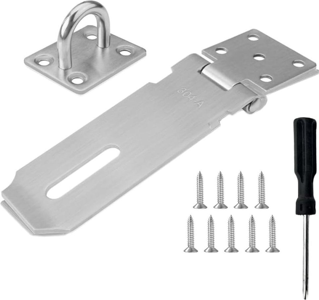 4 Zoll Vorhängeschloss Haspe,304 Edelstahl Schlossriegel Überfalle Schloss,mit Schrauben Schloss Vorrichtung Türbeschlag für Tür Fenster Schrank