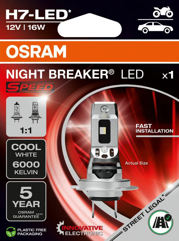 Ampoule H7-LED Speed OSRAM Night Breaker : Sécurité Maximale de Nuit - 7