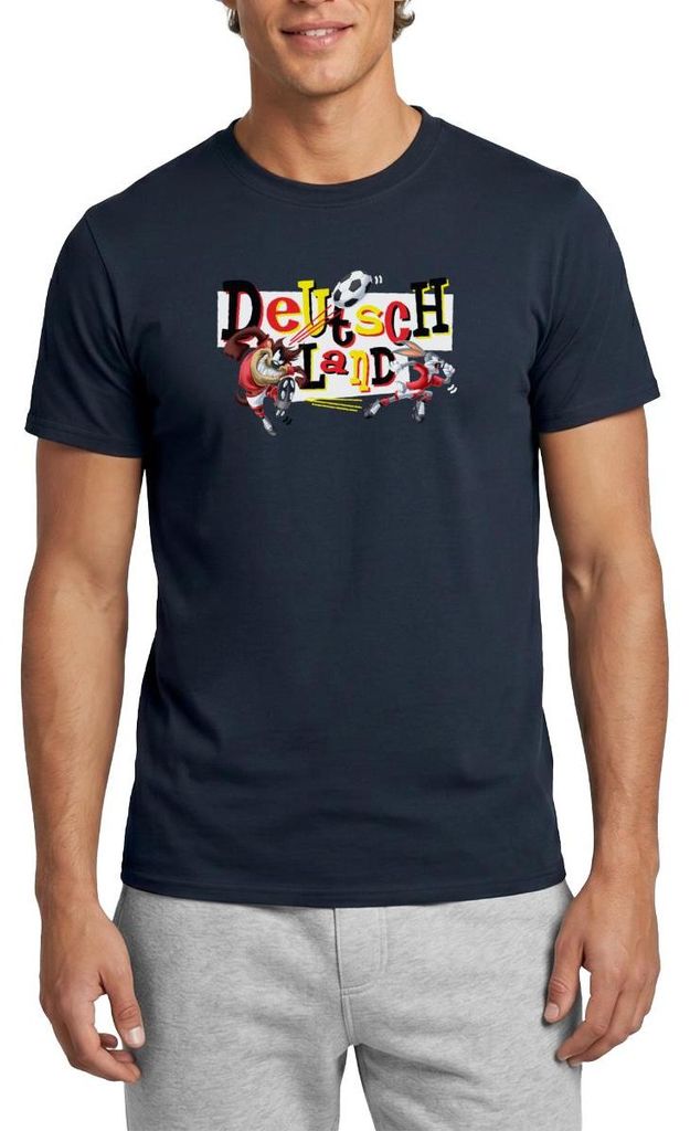 Spreadshirt Looney Tunes Bugs Bunny Taz Fußball Deutschland Männer T-Shirt, M, Navy