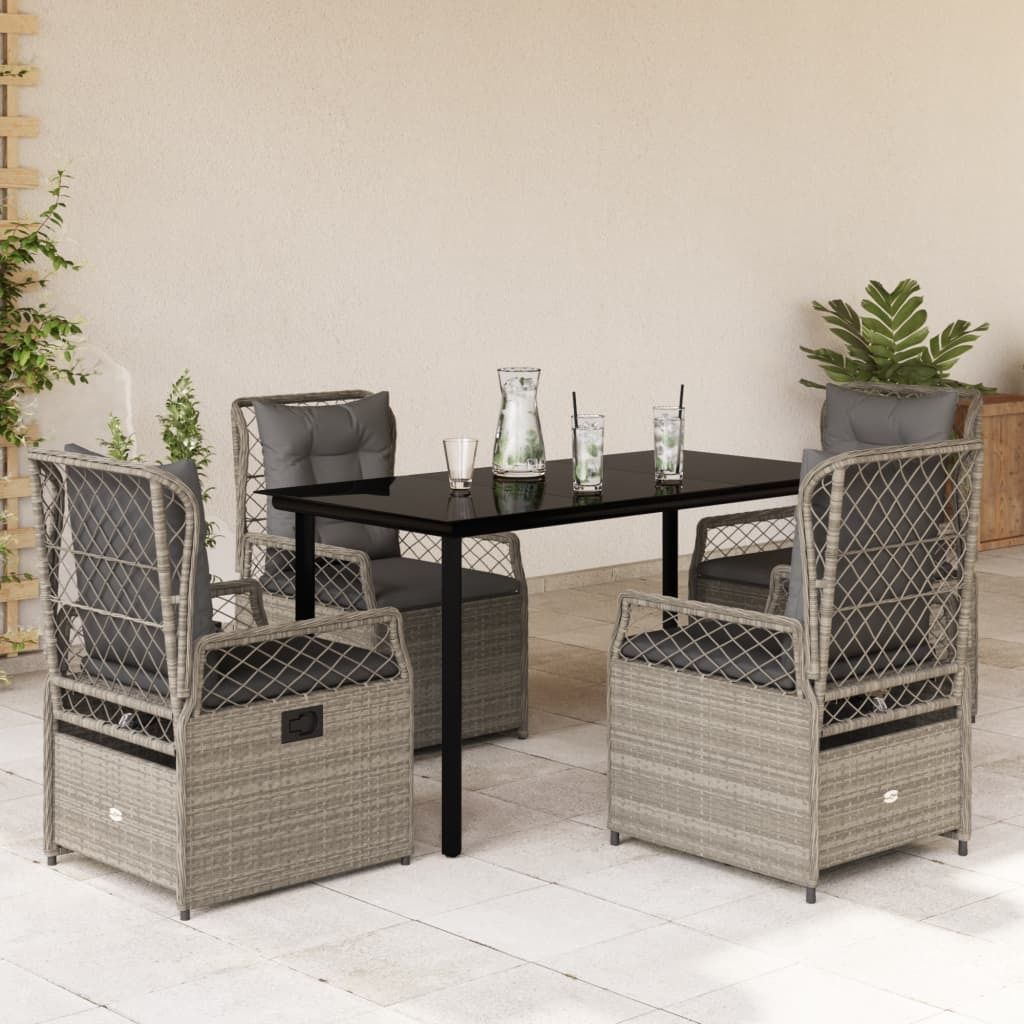 Maison Exclusive - 5-tlg. Garten-Essgruppe mit Kissen Hellgrau Poly Rattan