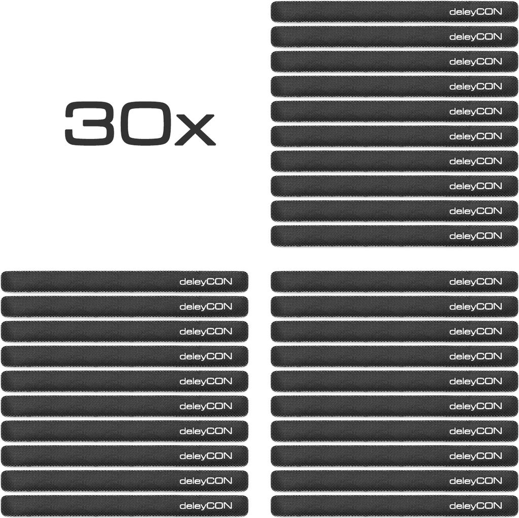 deleyCON 30x Klett Kabelbinder 15cm Klettband 12mm Breit Kabelmanagement Kabelorganizer Klettkabelbinder Klettverschluss Schwarz