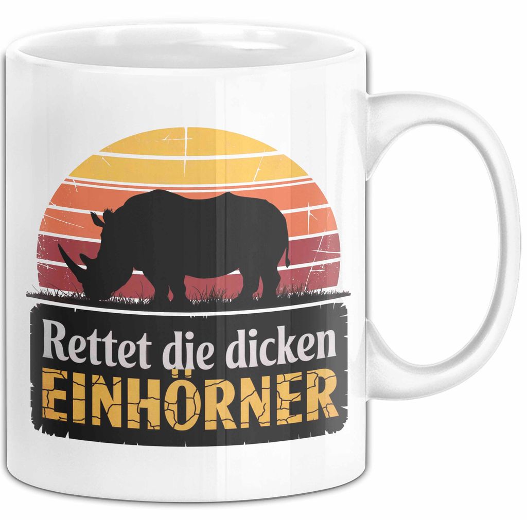 Nashorn Tasse Geschenk Lustige Geschenkidee Spruch Rettet Die Dicken Einhörner (Weiß)