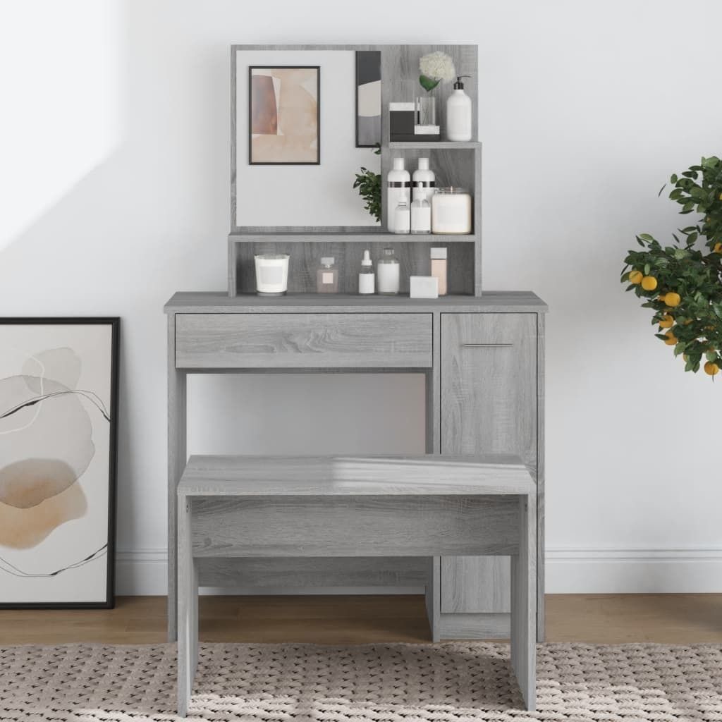 The Living Store Schminktisch mit Spiegel Grau Sonoma 86,5x35x136 cm