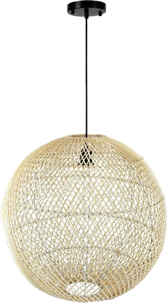 VIVANNO Lampada Rattan ROTANG Crema 30x48 cm - Sospensione Boho Chic