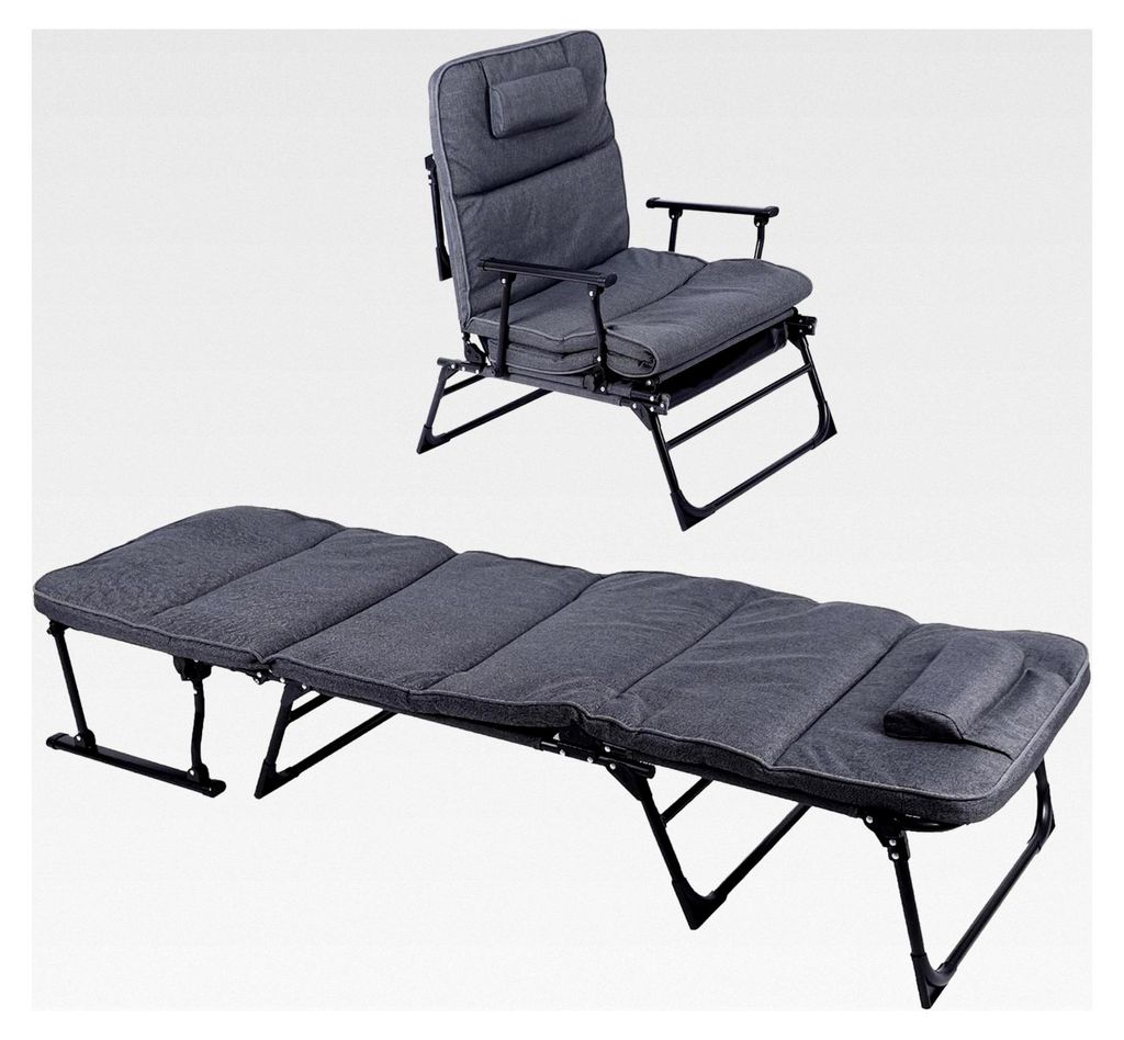 2-in-1 multifunktionale klappbare Sonnenliege grau - 181 x 59 cm - Gartenliegestuhl mit Polsterauflage - Gartenliegebett Relaxsessel Ruheliege