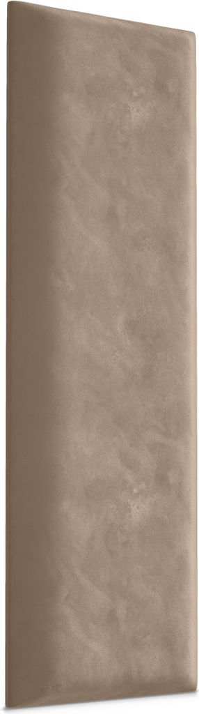 A single beige upholstered wall panel is shown in a studio setting.