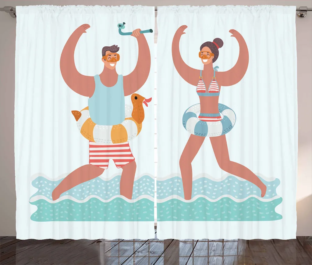 ABAKUHAUS Tenda rustica estiva, atmosfera da spiaggia con salvagente, tenda con passanti e ganci per camera da letto, 280 x 175 cm, multicolore