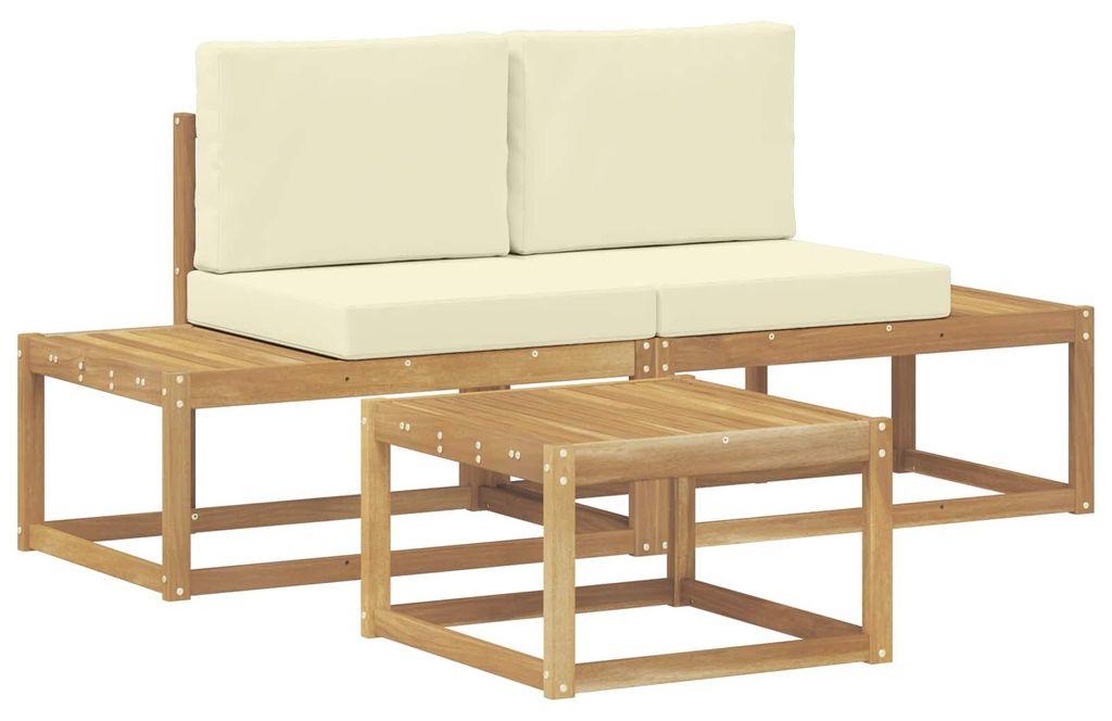 vidaXL Outdoor-Sofagarnitur mit Kissen 3 pcs Weiß und Creme Polyester
