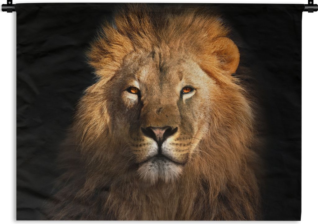 MuchoWow Wandteppich Wandbehang Löwe - Tiere - Schwarz - Hell - Braun - Porträt 90x67.5 cm Tapisserie Dekoration Wandtuch - Fototeppich - Wand-...
