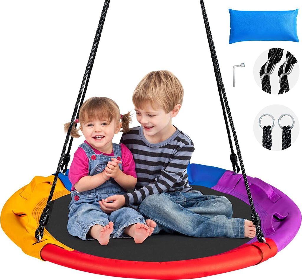 KOMFOTTEU Nestschaukel Höheverstellbar, Hängeschaukel mit verstellbarem Seil, Griffe und Kissen, Baumschaukel für Kinder und Erwachsene, Gartens...