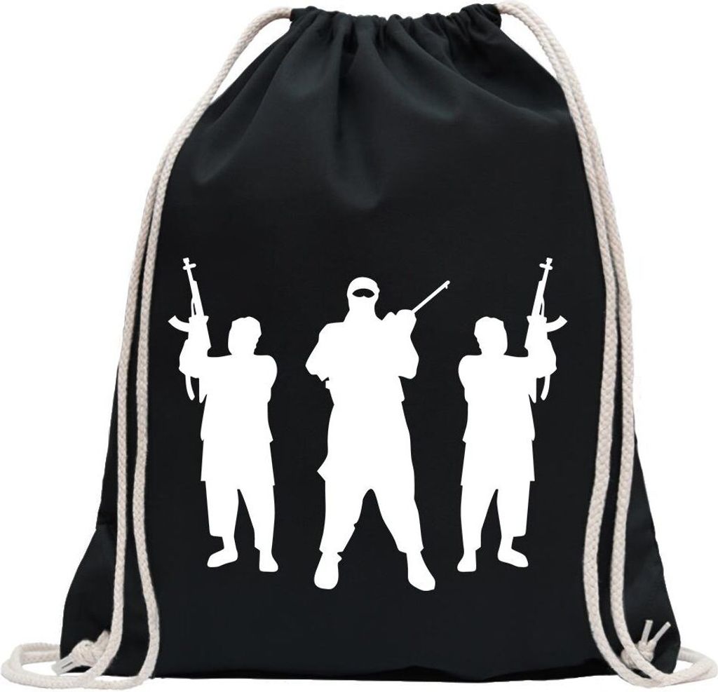 Kiwistar - Turnbeutel - schwarz - AkIV7 Vereinigung Gruppe - Fun Rucksack Sport Beutel Gymsack Baumwolle mit Ziehgurt