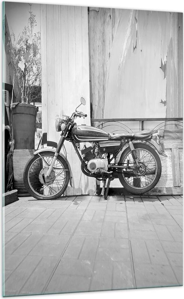 Bilder auf glas - Einteilig - Alt Motorrad Schwarz und Weiß - 70x100cm - Glasbilder - Wandbilder - Bilder - Wanddekoration aus Glas - Glas Bilder ...