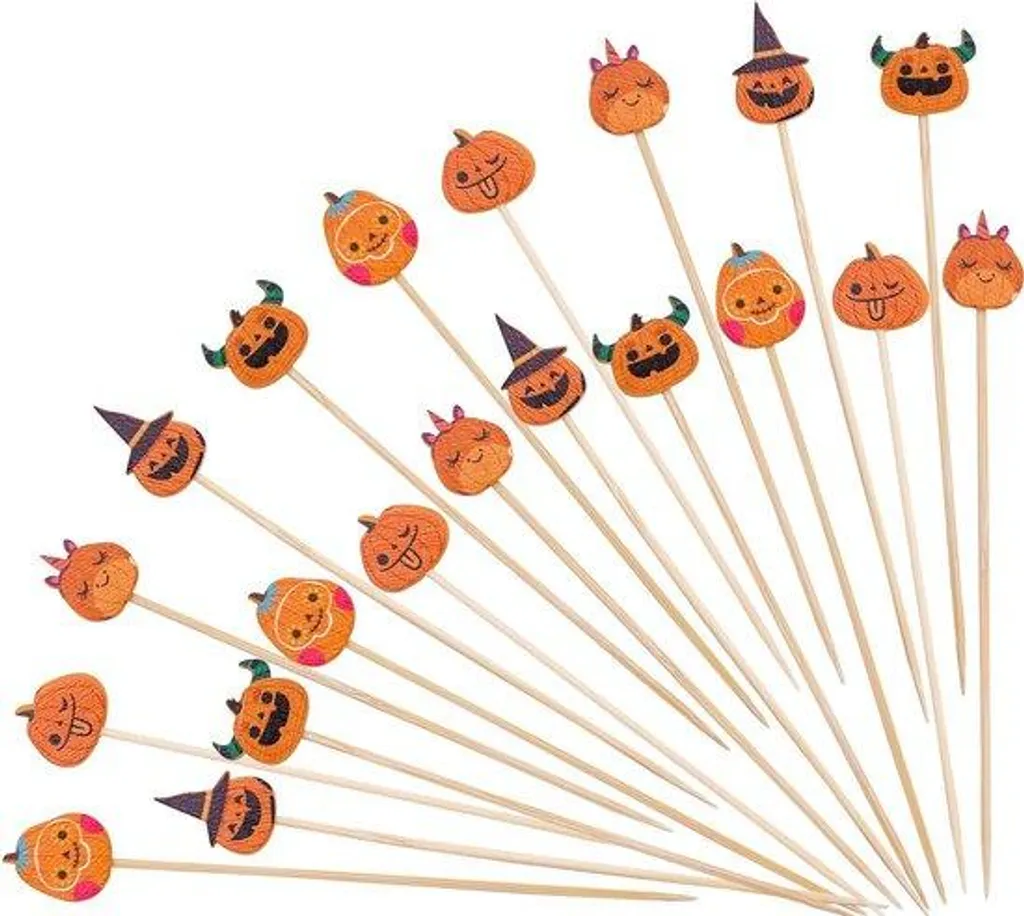 Piques en bois biodégradable citrouille 12 cm 100 pcs spécial cocktail