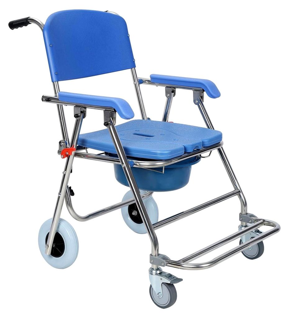 Klappbare Dusch-Commode-Rollstuhl, wasserdichter Nachtstuhl in Blau