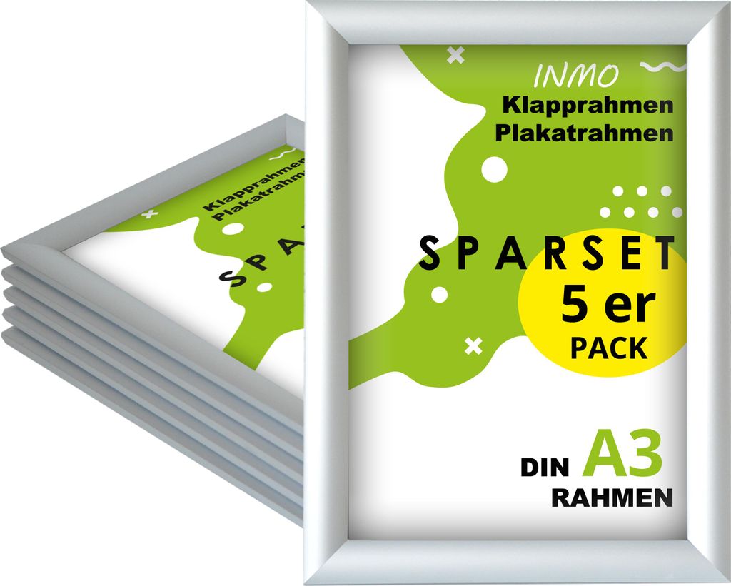 Klapprahmen DIN A3 aus Aluminium 4er Set – silber eloxiert, zur Wandmontage für Poster & Plakate