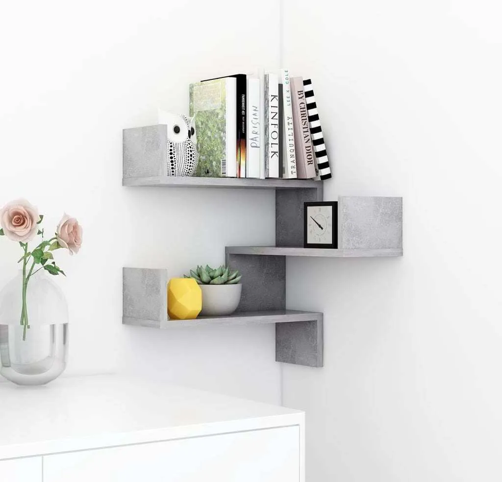 Rangement d'angle mural gris béton pour optimiser vos petits espaces - 3