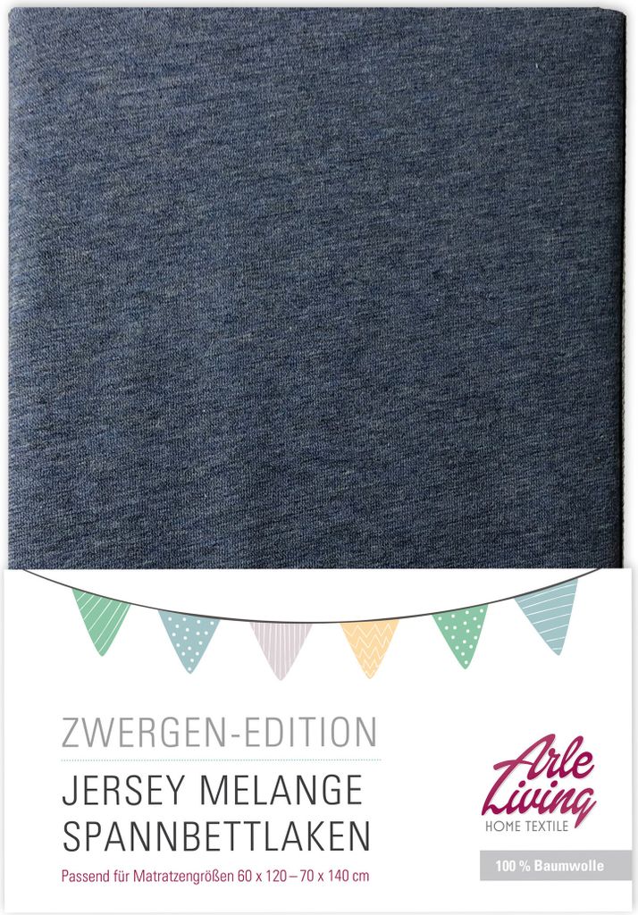 Melange Kinder Baby Jersey Spannbettlaken blau 60x120 - 70x140 cm meliert